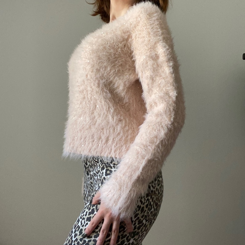 NOIESY MAY FLUFFY SOFT PASTEL PINK SWEATER WITH SEQUINS